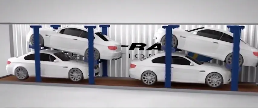 R-Rak vehicle shipping — four cars stacked in a 40ft container
